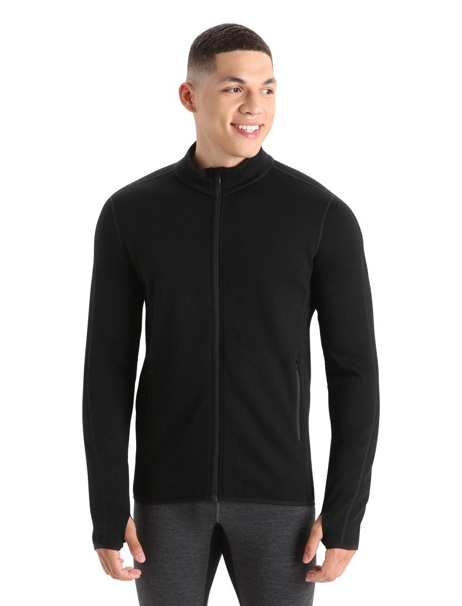 Sweat À Capuche Icebreaker RealFleece™ Merino Elemental Long Sleeve Zip Jacket Homme Noir | FR 1251DFMN